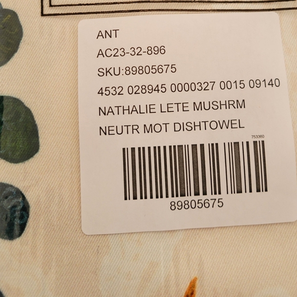 Natalie Lete Marais Mushroom Dish Towel -  cream, greens, browns - Picture 6 of 7